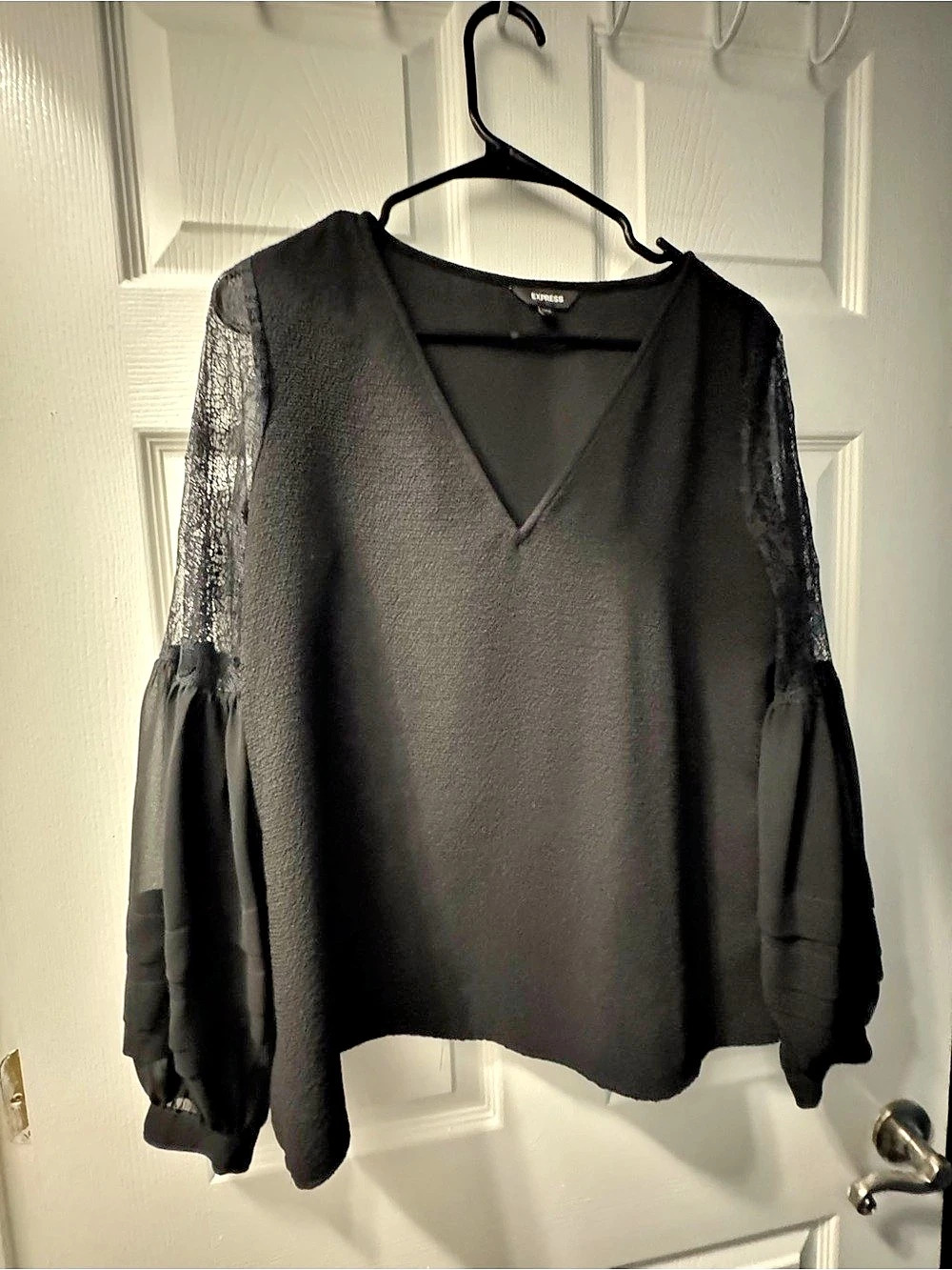 Express Black Lace Sleeve Blouse Size large Like New